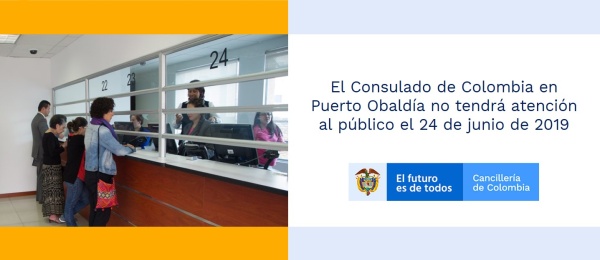 El Consulado de Colombia en Puerto Obaldía no tendrá atención al público el 24 de junio de 2019